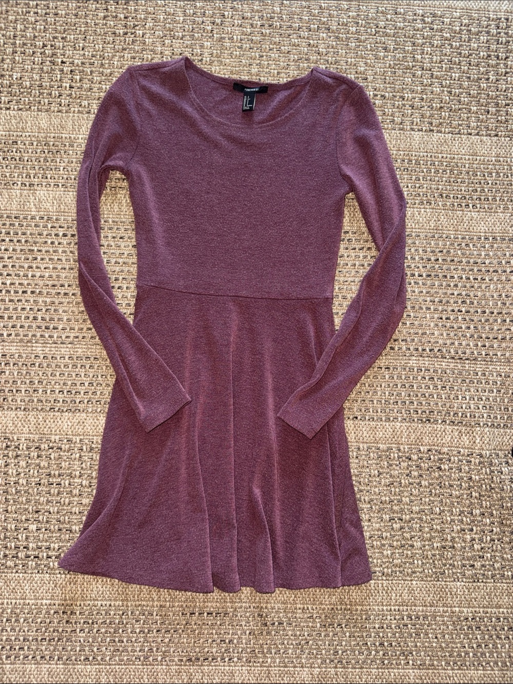 Forever 21 Long Sleeve Plum Knit Fit-and-Flare Dress